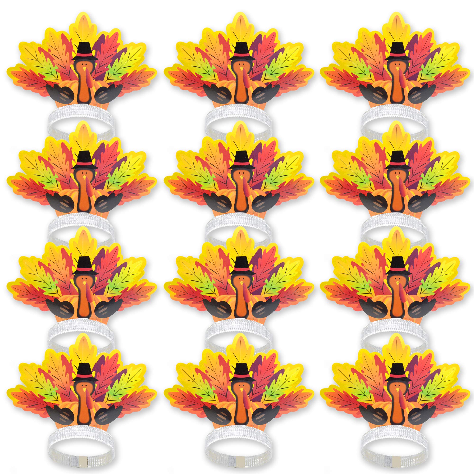 Thanksgiving Turkey Headbands - 12 Pack Holiday Party Favors & Accessories for Thanksgiving Decorations, Turkey Trot Races & Family Gatherings