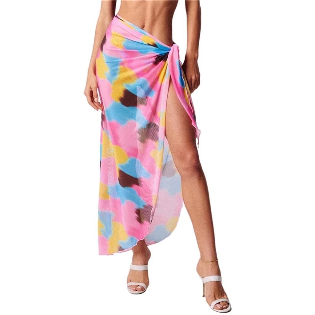 **Tie Dye Print Bikini Cover Up Sarong - Women's Beachwear Wrap Skirt & Pareo Scarf - Pink One Size - Perfect for Pool, Beach, and Vacation Outfits**