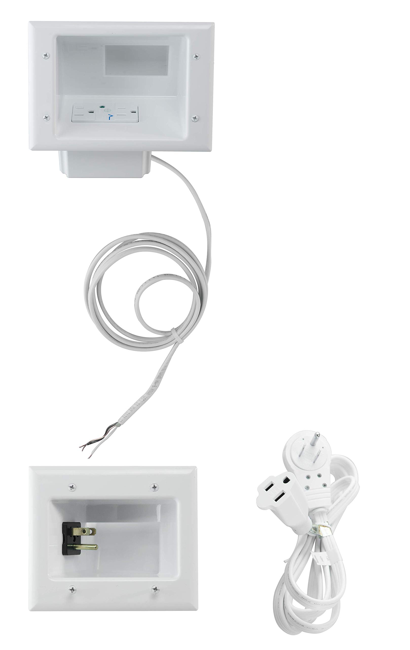 DATA COMM Electronics In-Wall Cable Management Kit with Duplex Surge Protector - Behind Wall TV Wire Organizer & Cord Concealer for Sleek Home Theater Setup - Easy DIY Installation No Electrician Needed - Perfect for Living Room, Bedroom & Office Entertainment Centers