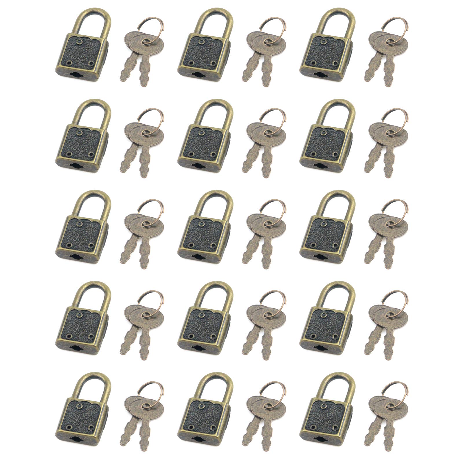 15 Pcs Mini Diary Metal Locks with Key - Small Padlocks for Suitcases, Backpacks, School Bags & Luggage Security - Bronze Anti-Theft Locks for Travel, Gym Lockers & Storage Boxes