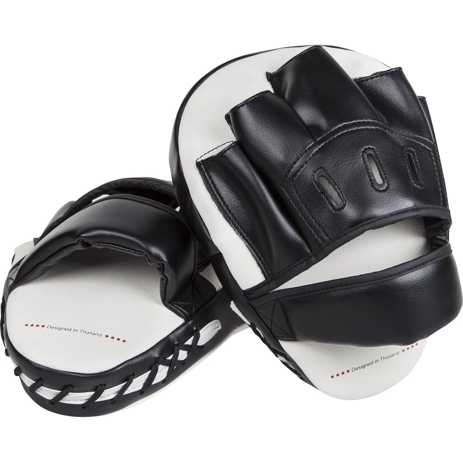 Venum Elite Thick Boxing Coaching Mitts - Premium Leather MMA Training Mitts for Kickboxing & Muay Thai (Pair, Black/White) - Perfect for Trainers & Fighters