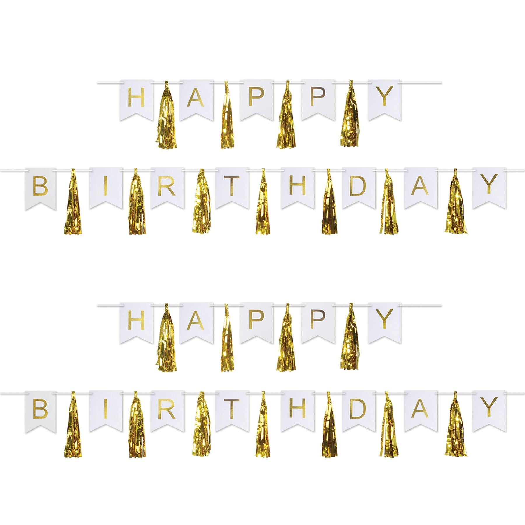 12 Pack Gold and White Happy Birthday Party Tassel Streamers - Premium Party Decorations for Birthday Celebrations, Baby Showers & Special Events