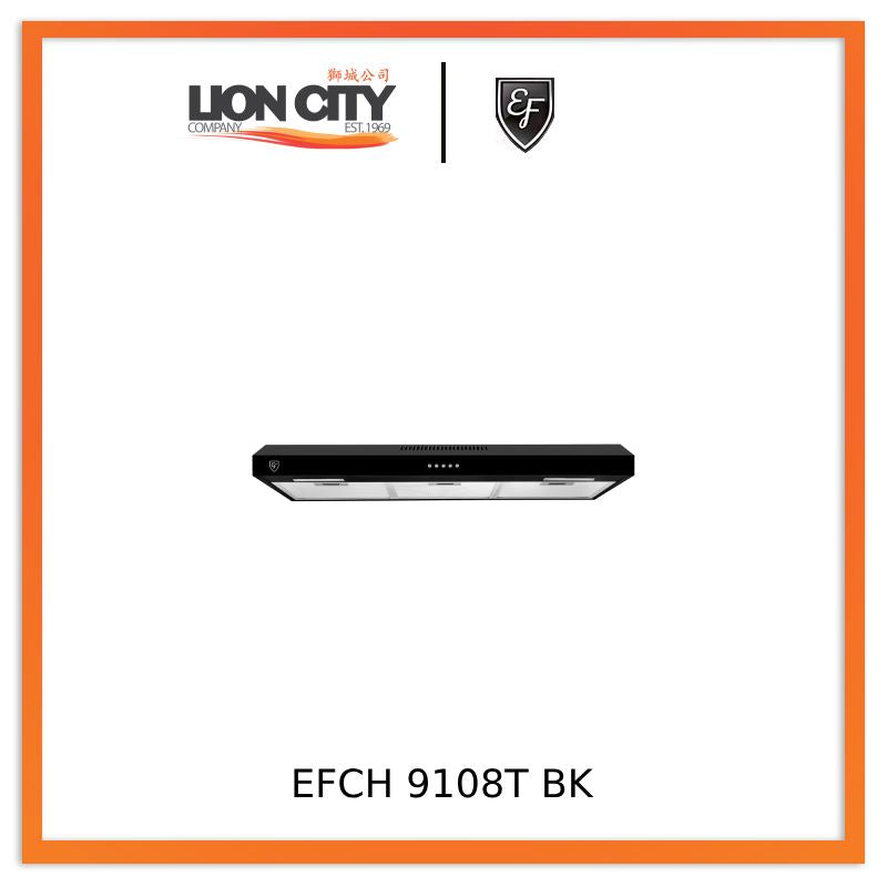 EF 90CM Slimline Range Hood EFCH 9108T Black - Powerful Kitchen Ventilation for Smoke and Odor Removal in Modern Homes