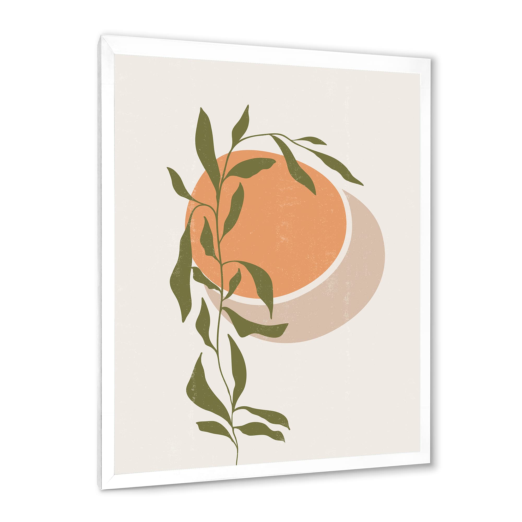 Abstract Orange Sun and Moon Tropical Leaf Modern Framed Wall Art - Home & Office Decor for Living Room, Bedroom, or Gift