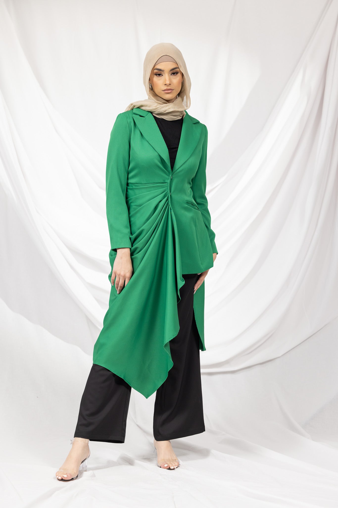 Crescent Csillia Side Drape Jacket for Women - Elegant Open Front Cardigan with Asymmetrical Hem | Perfect for Office Wear, Date Nights & Fall Layering