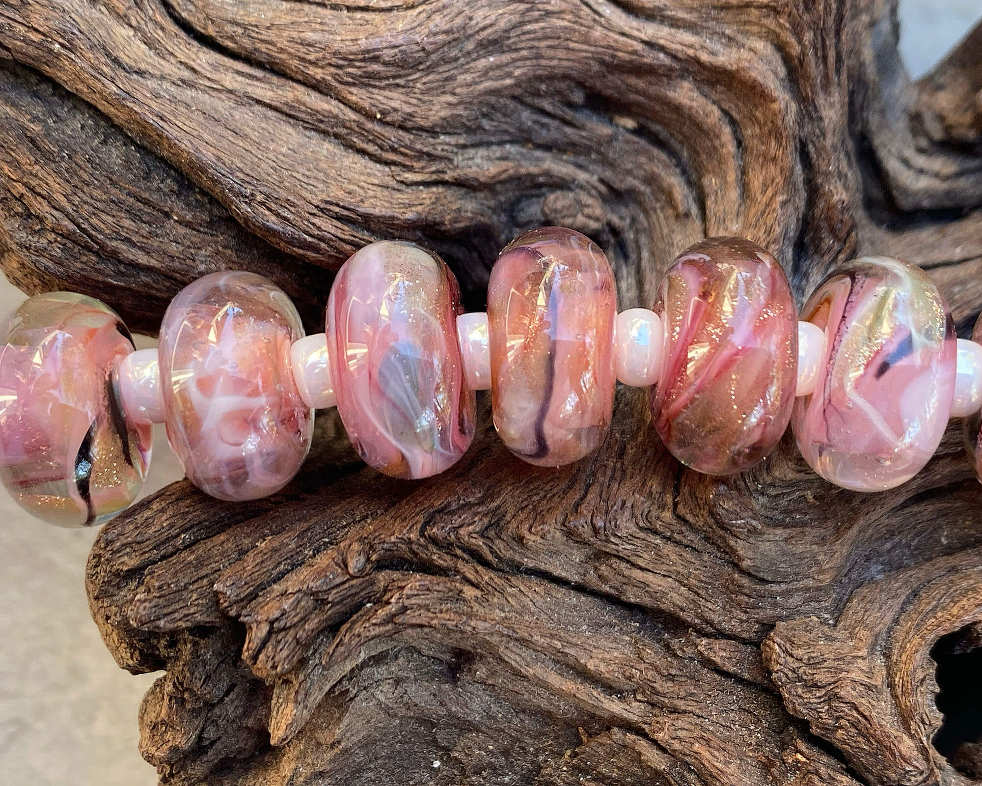 Mauve Pink Shimmer Lampwork Glass Beads Set - 100pcs Handmade Jewelry Making Supplies for Necklace, Bracelet DIY Craft Projects - Perfect for Boho, Wedding & Gift Making