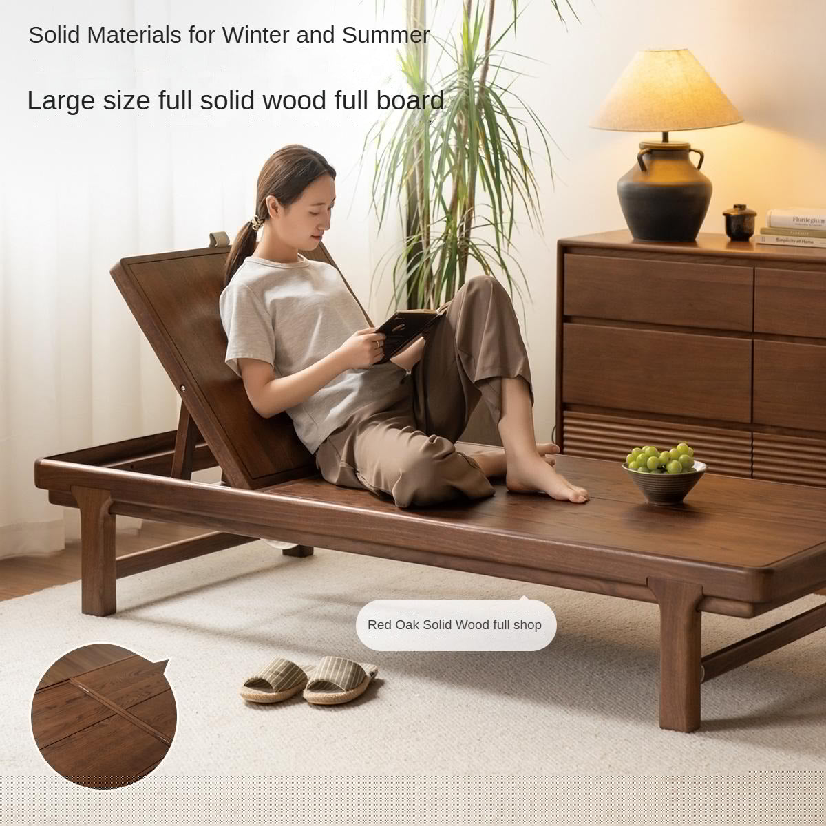 Premium Black Walnut Solid Wood Lounge Single Leisure Sofa Bed - Modern Convertible Daybed for Living Room, Bedroom & Small Spaces