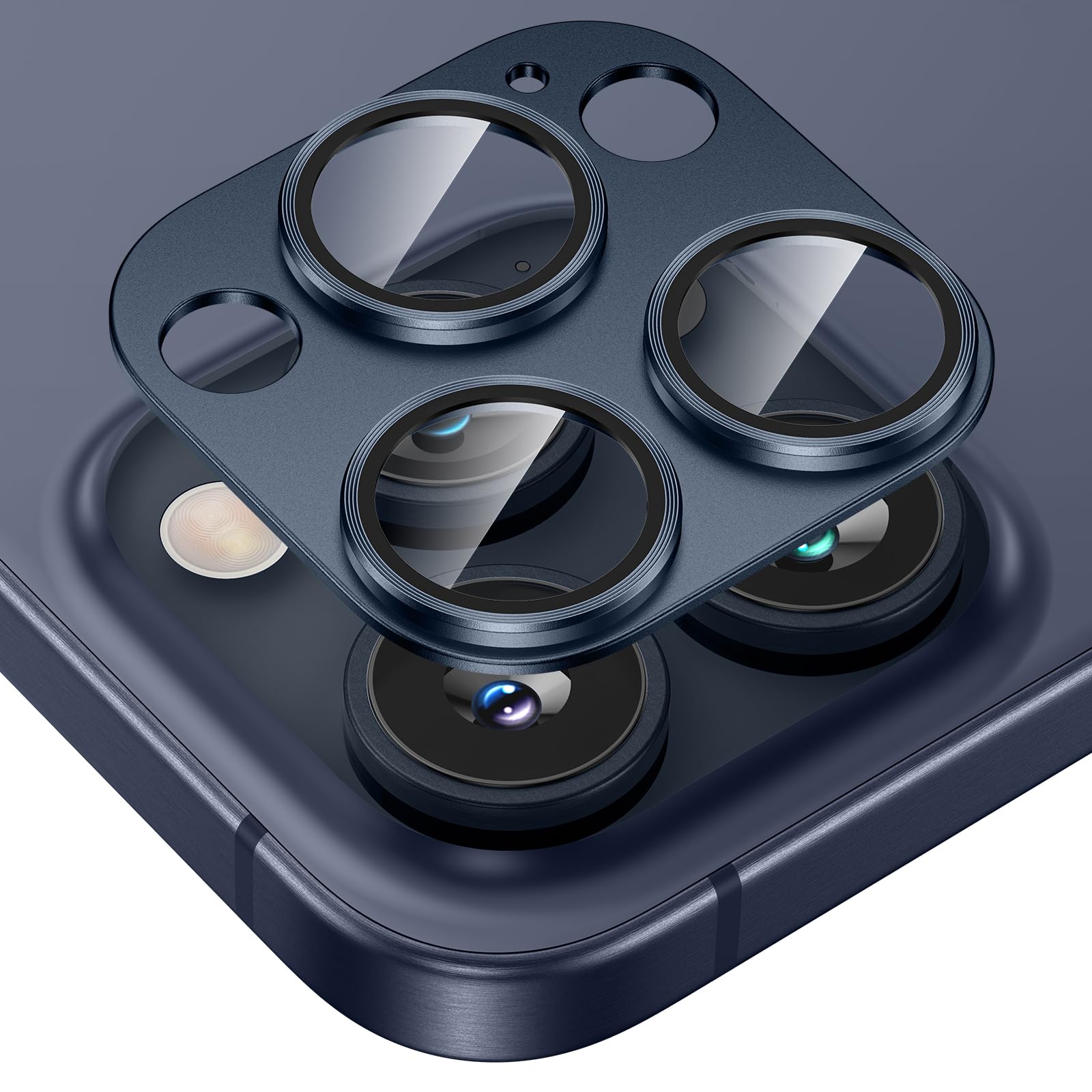 Tensea Camera Lens Protector for iPhone 16 Pro/Pro Max & iPhone 15 Pro/Pro Max - Metal Aluminum Alloy Tempered Glass Cover with Case Friendly Blue Design - Perfect for Outdoor Adventures, Travel Photography and Daily Protection