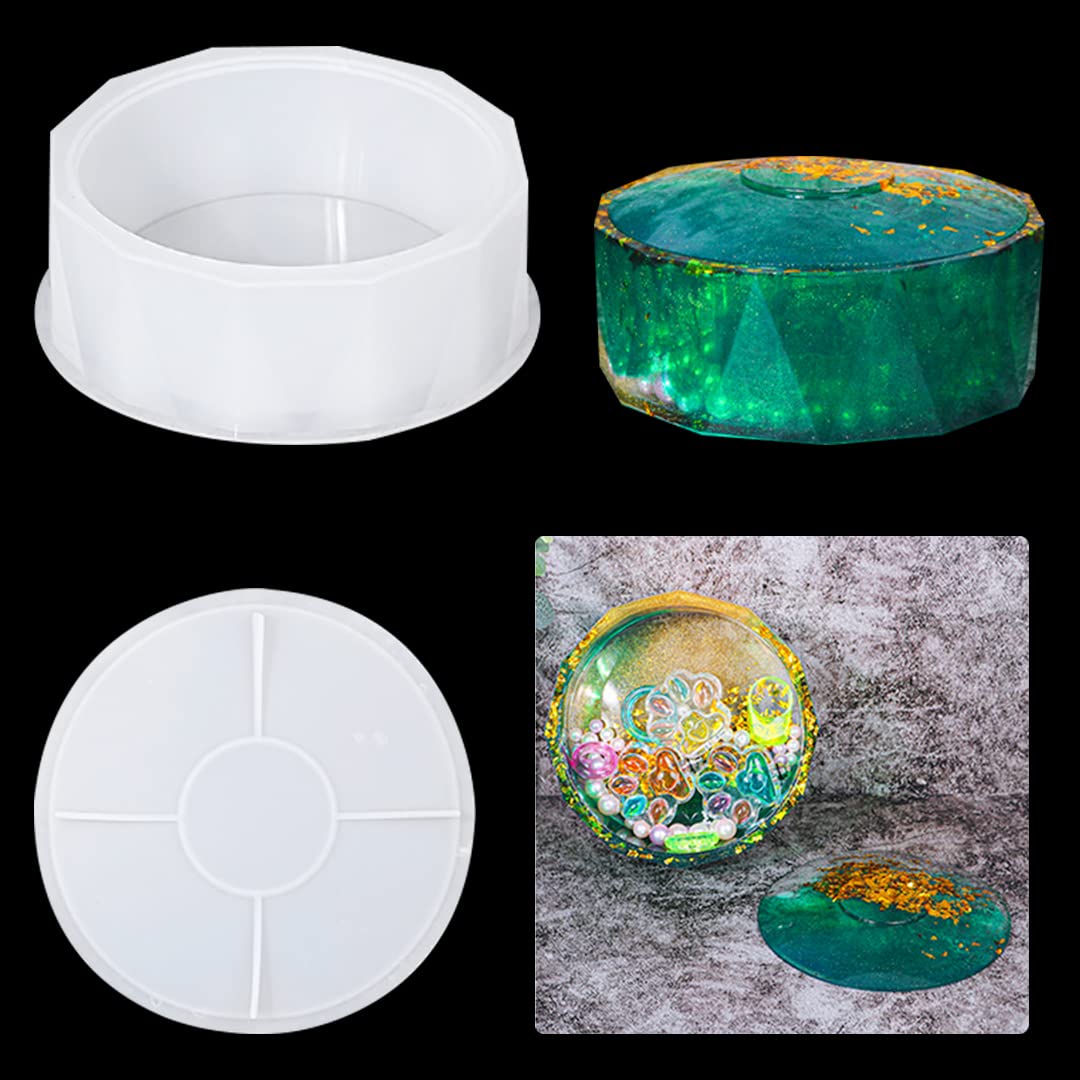 Zayookey Round Resin Jewelry Box Silicone Mold with Lid - DIY Epoxy Casting Mold for Trinket Storage, Candle Holder, Flower Pot & Candy Container - Perfect for Crafting, Home Decor & Gift Packaging