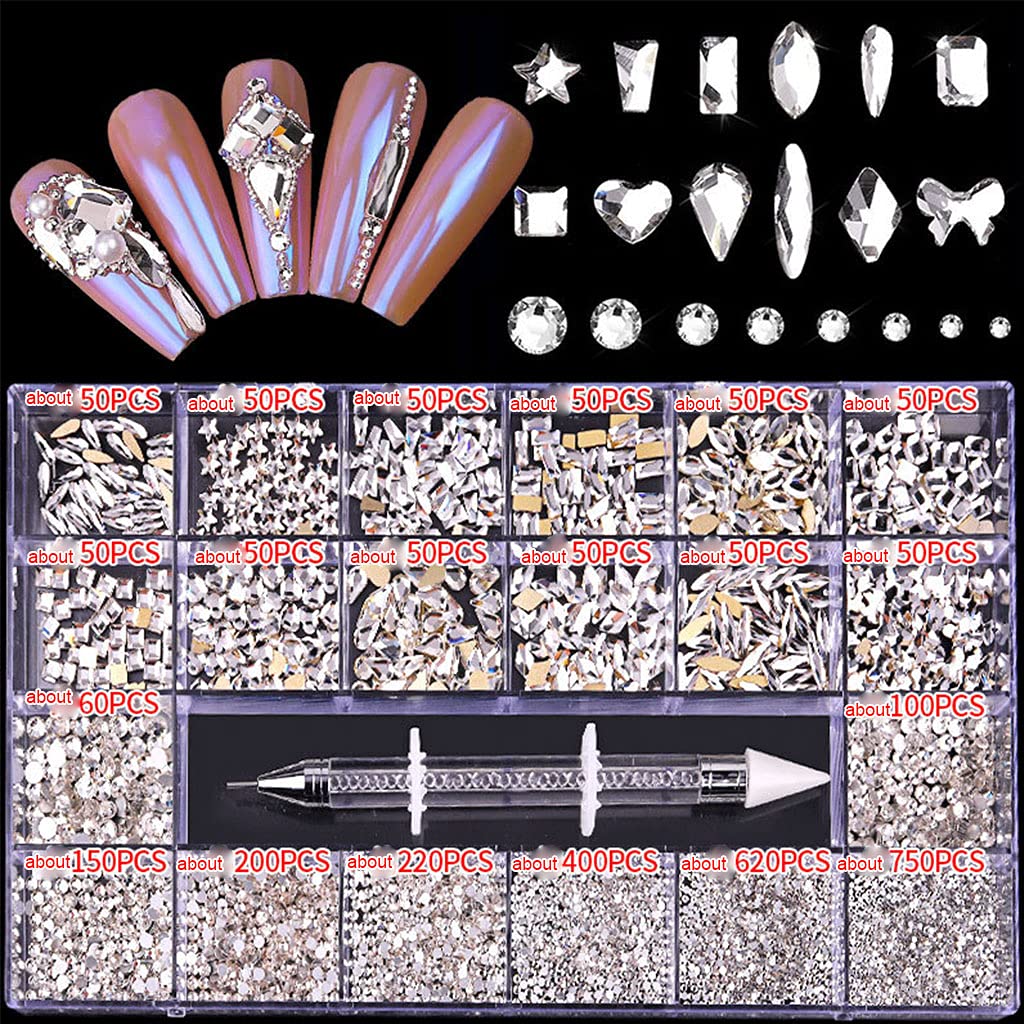 Professional Nail Art Rhinestones Kit - 3100pcs Multi-Shaped Glass Crystal AB Flatback Gems for Nail Art, DIY Crafts (Non-Hotfix, 3D Designs) | Perfect for Salon Professionals, Home Manicures & Nail Art Enthusiasts