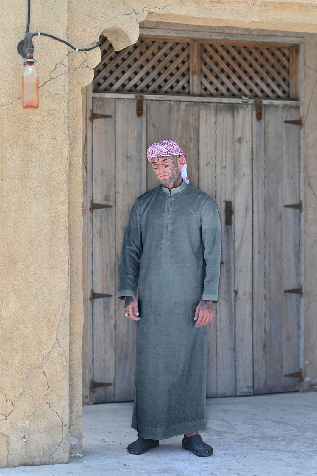 Premium Men's Deep Teal Cashmere Wool Bahraini Thobe - Luxurious Traditional Arabic Robe for Special Occasions & Cultural Events
