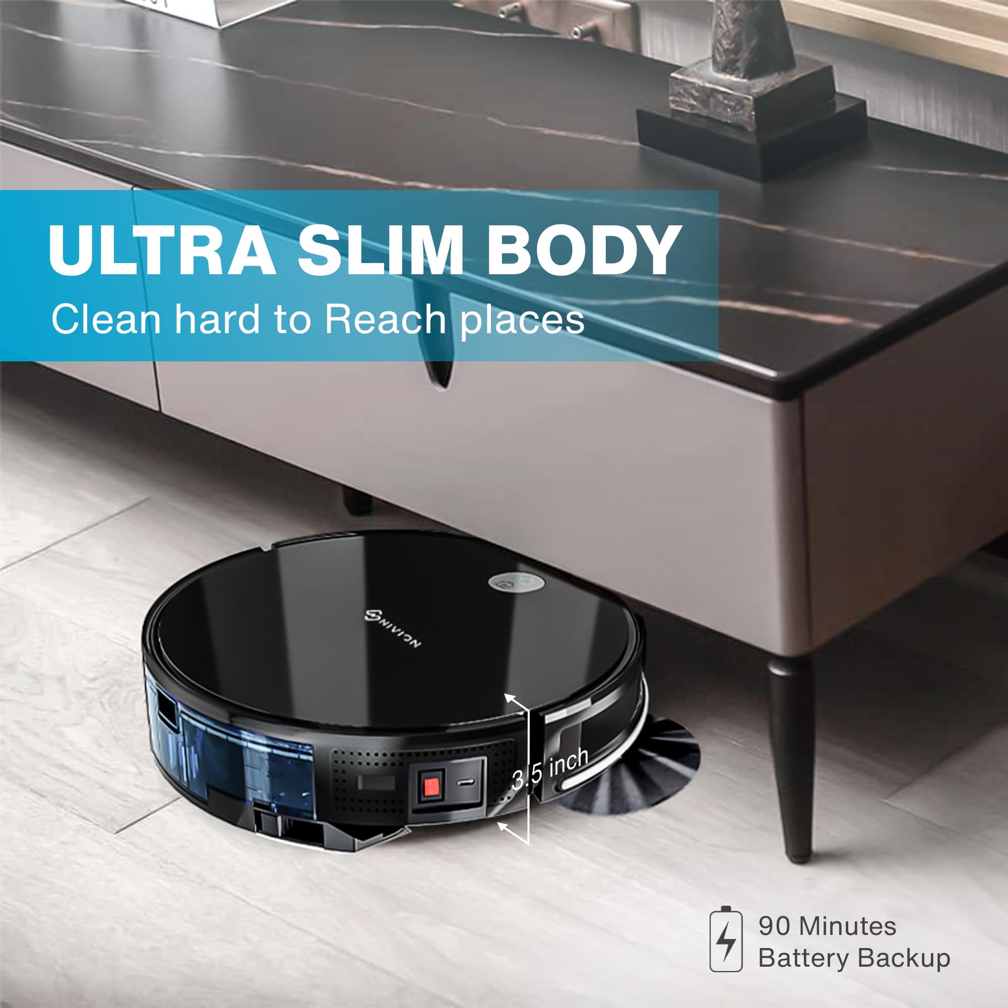 Smart Robot Vacuum Cleaner with Powerful Cyclone Suction - Auto Scheduled Cleaning, Pet Hair & Hard Floor Friendly - Perfect for Home, Office & Pet Owners