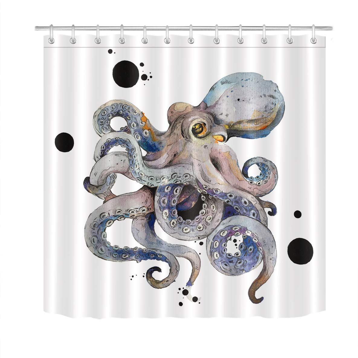 HVEST Octopus Shower Curtain - Waterproof Marine Animal Bathroom Decor with 12 Hooks (69x70 Inches, Blue) | Ocean Theme Bath Accessory for Kids & Adults - Perfect for Beach House, Nautical or Underwater Themed Bathrooms