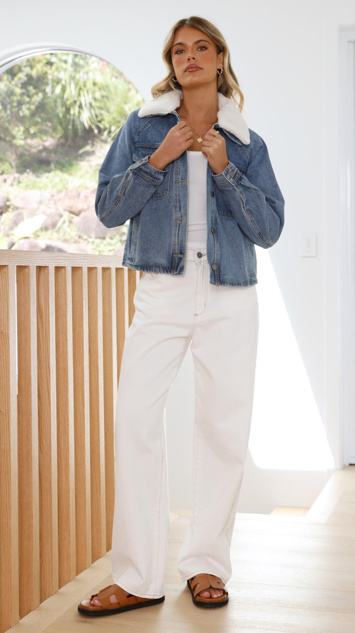 Laelia Teddy Jacket - Mid Blue Denim Jacket for Women | Cozy Winter Outerwear | Perfect for Casual Outings & Date Nights