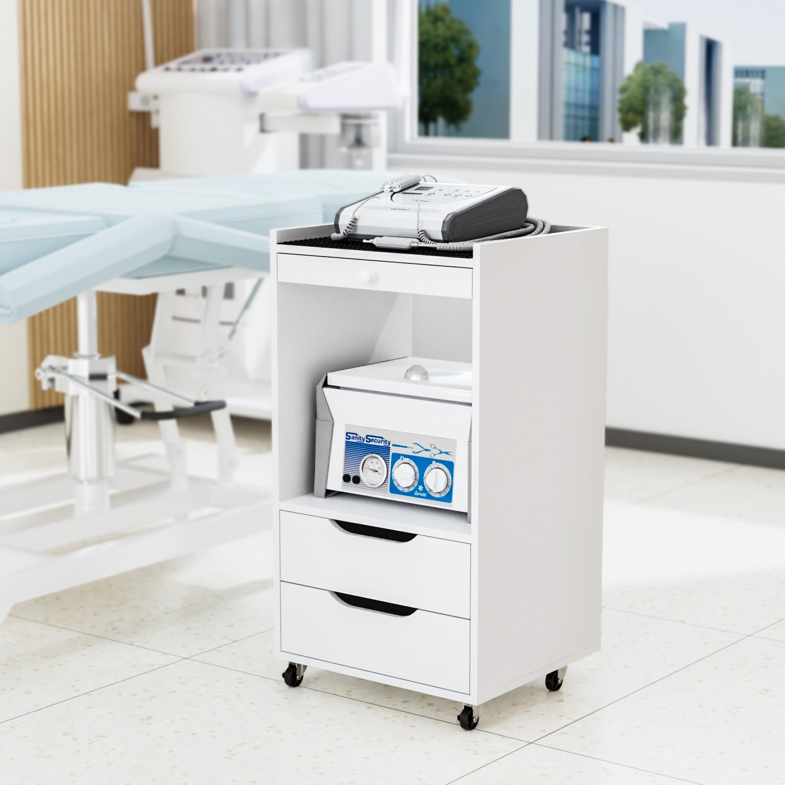 **Professional Salon Trolley Cart with Wheels - Mobile Beauty Storage Organizer with Non-Slip Pads & Drawers - Ideal for Spa, Tattoo, Esthetic Clinic, Dental Salon & Lab - White**    *(Perfect for organizing skincare tools, tattoo supplies, dental instruments, and salon essentials on the go!)*