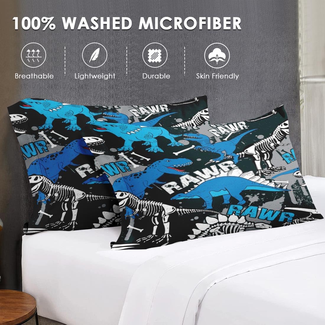 Dinosaur Skeleton Comforter Set Queen Size - Soft & Funny Dino Bedding for Kids & Adults, Includes 2 Pillowcases - Perfect for Kids' Room Decor, Themed Bedrooms & Dinosaur Lovers