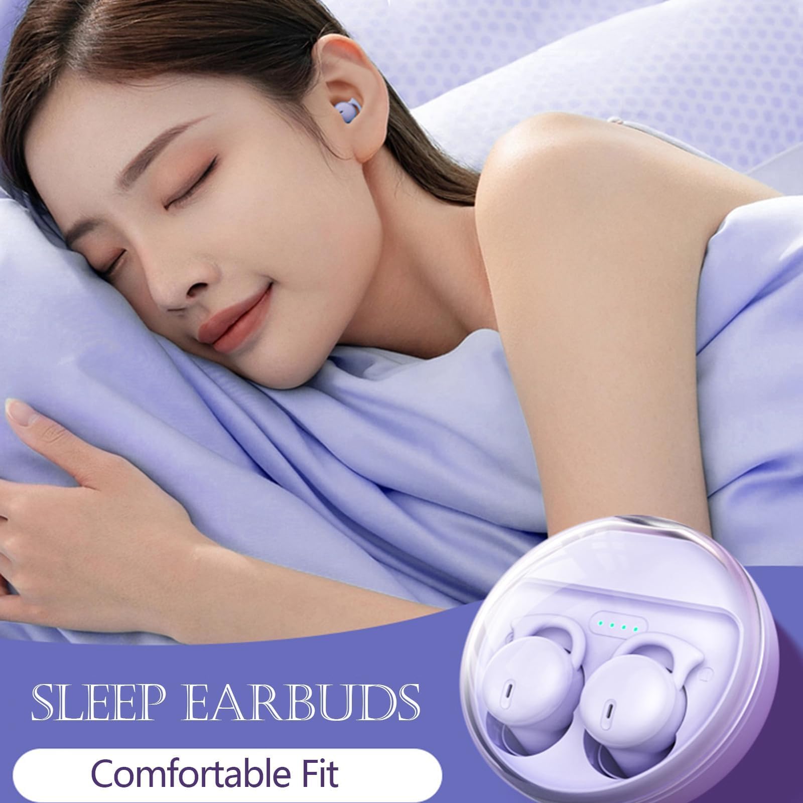 Xmenha Invisible Purple Bluetooth Sleep Earbuds for Side Sleepers - Wireless Noise Canceling Tiny Earbuds for Small Ears, Comfortable Hidden Headphones for Nighttime Use, Travel & Meditation