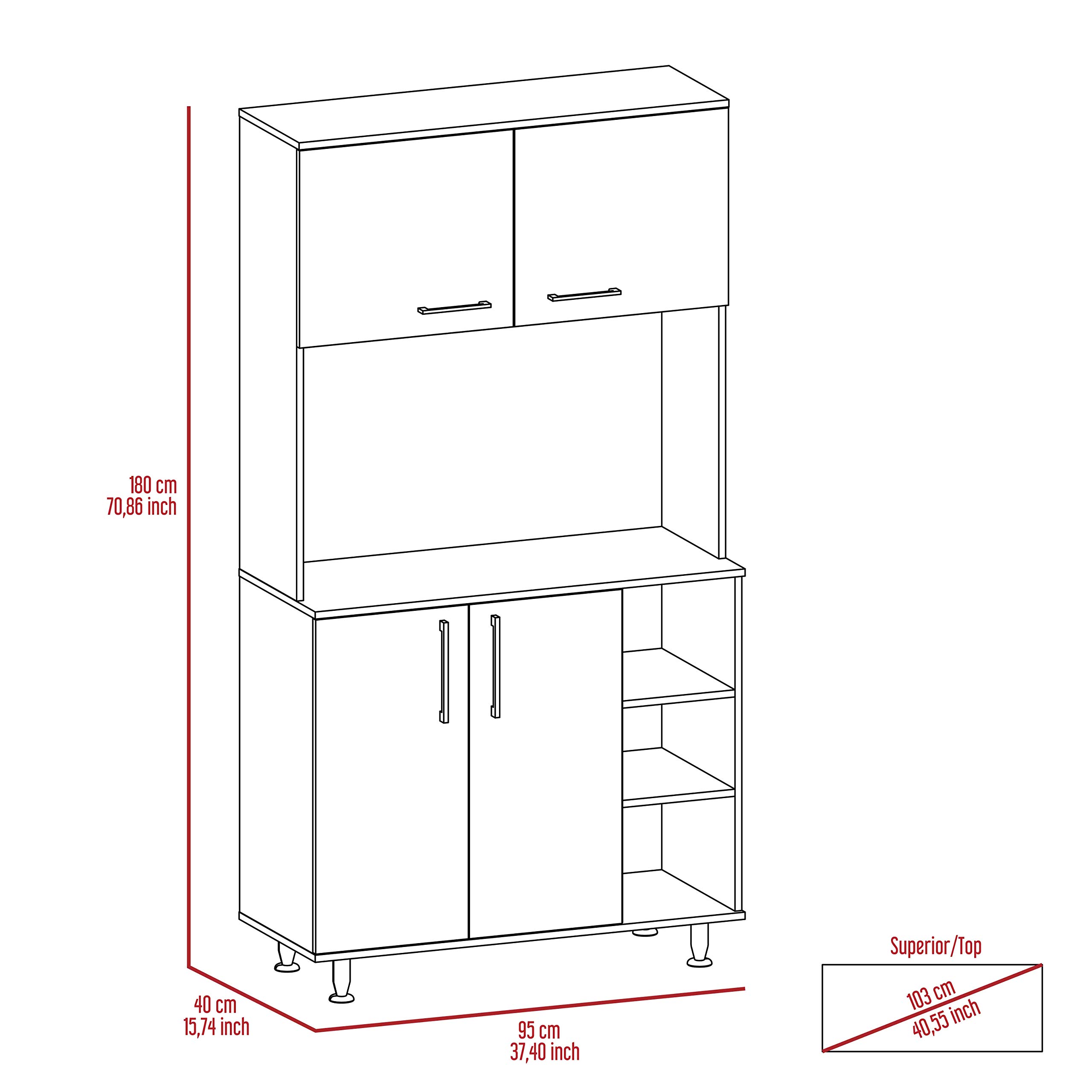 White Colorado Pantry Cabinet with 3 Open Shelves & 1 Storage Cabinet - Kitchen Organization Solution for Spices, Cookbooks & Small Appliances