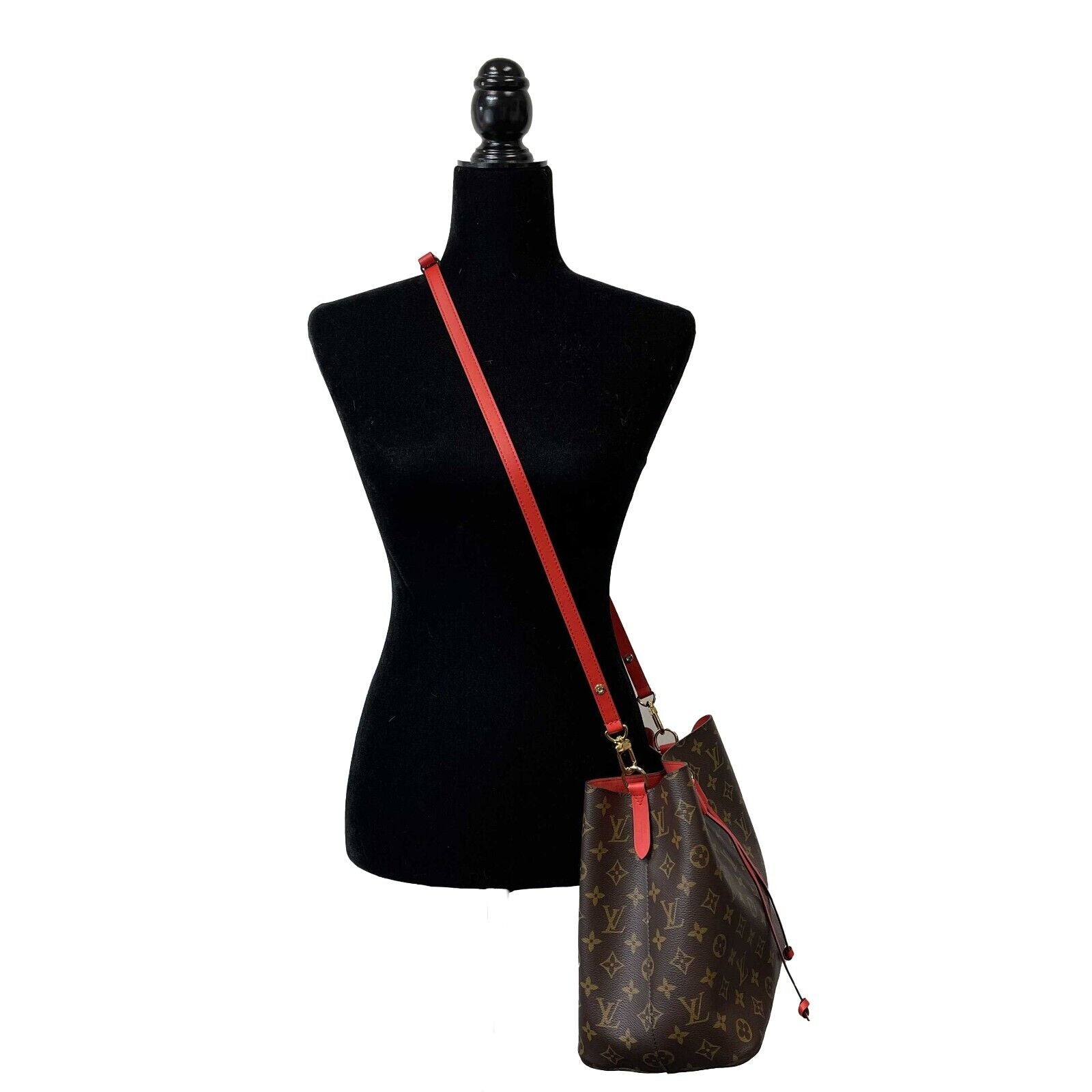 Louis Vuitton Neo Noe MM Monogram Shoulder Bag - Brown & Red Coated Canvas Crossbody Purse for Women | Perfect for Work, Travel & Everyday Luxury Fashion Accessory