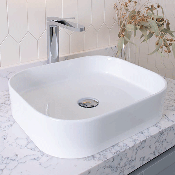 ADP Louie 450 x 380mm White Above Counter Bathroom Basin - Perfect for Modern Vanities and Small Space Bathrooms