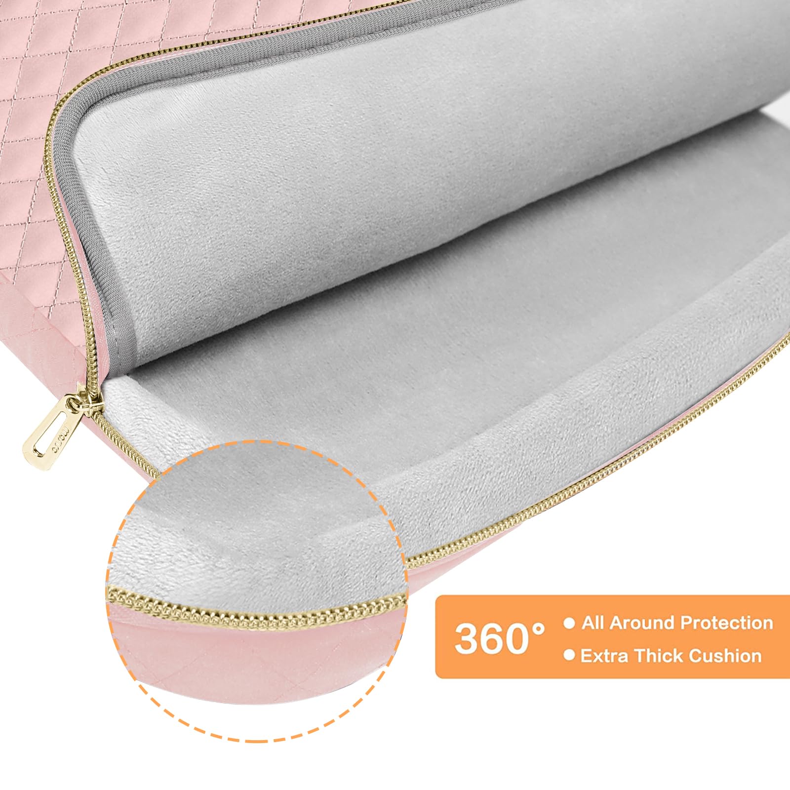 MOSISO 360 Protective Laptop Sleeve for MacBook Air 13/Pro 13-14 inch - Quilted Side Open Bag with 3 Pockets, Handle & Belt - Perfect for Work, School & Travel - Pink