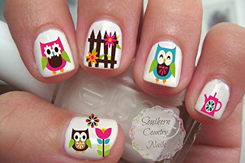 Summer Owls Nail Art Decals Set of 2 - Cute Owl Nail Stickers for Summer Manicures, Perfect for Nail Salon & DIY Home Nail Art