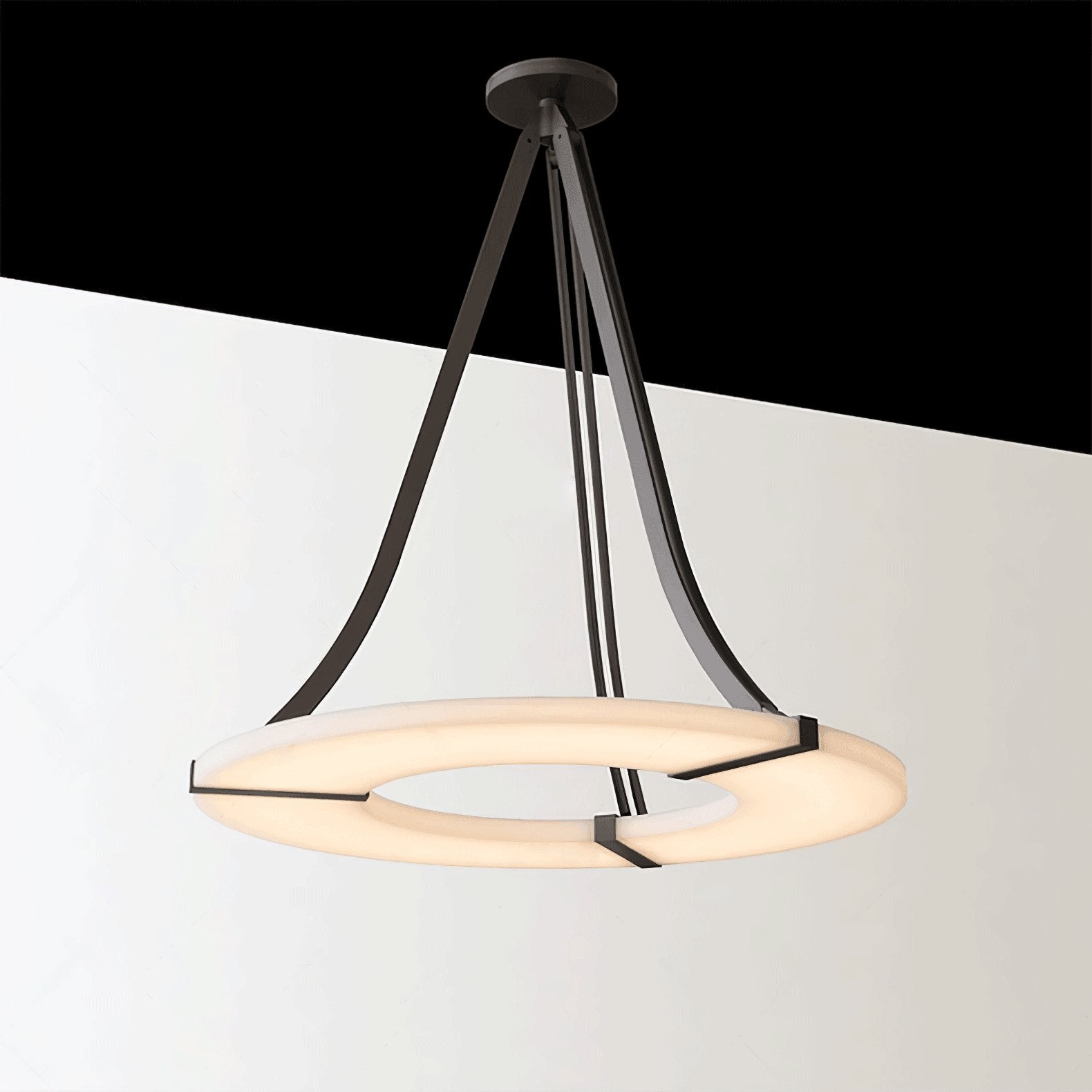 Elegant Alabaster Halo Pendant Light - Modern Ceiling Fixture for Dining Room, Kitchen Island & Bedroom Lighting | Dimmable LED Chandelier