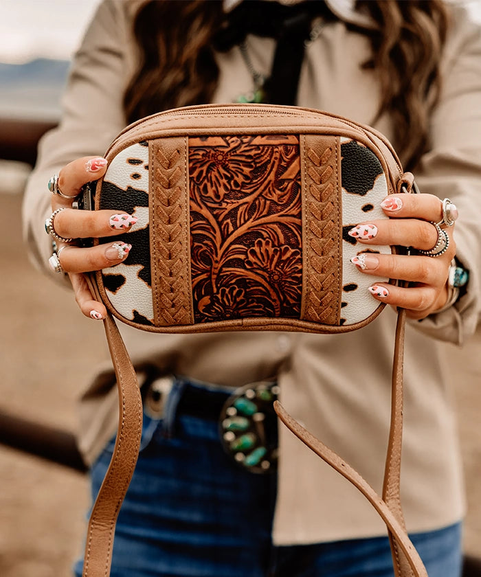 Montana West Genuine Leather Tooled Whipstitch Crossbody Bag for Women - Stylish & Durable Everyday Purse for Work, Travel & Shopping