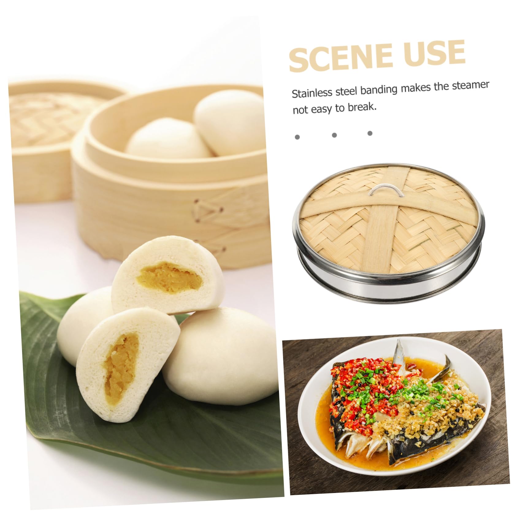 Cabilock 1-Piece Bamboo Steamer Basket Set - Stainless Steel & Wooden Dim Sum Steamer with Lid - Perfect for Dumplings, Buns, Vegetables & Asian Cooking