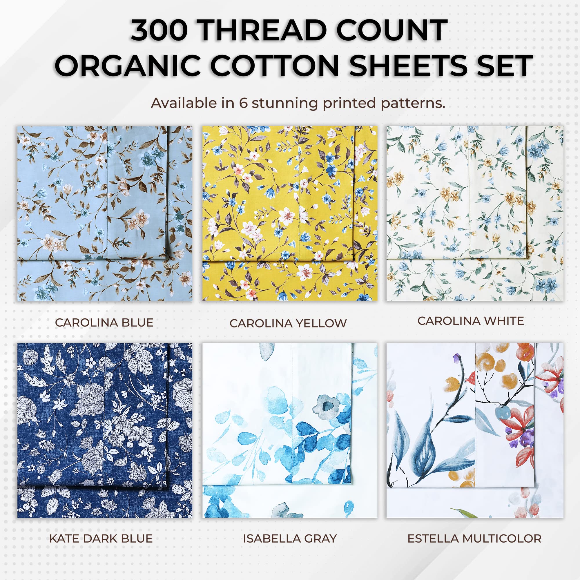 Azores 300 Thread Count Organic Cotton Deep Pocket Bed Sheet Set - Twin XL, Fits Mattress up to 19