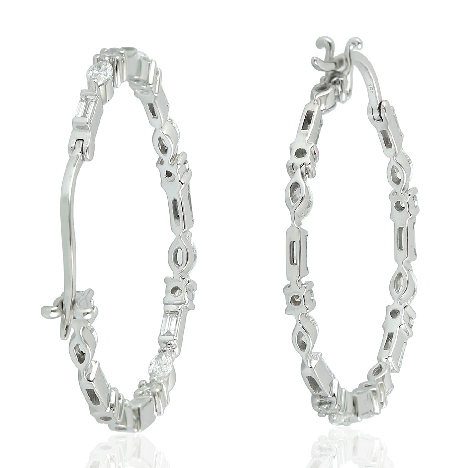 18K White Gold Baguette Diamond Wedding Hoop Earrings for Women - Elegant Bridal Jewelry for Weddings, Anniversaries & Special Occasions