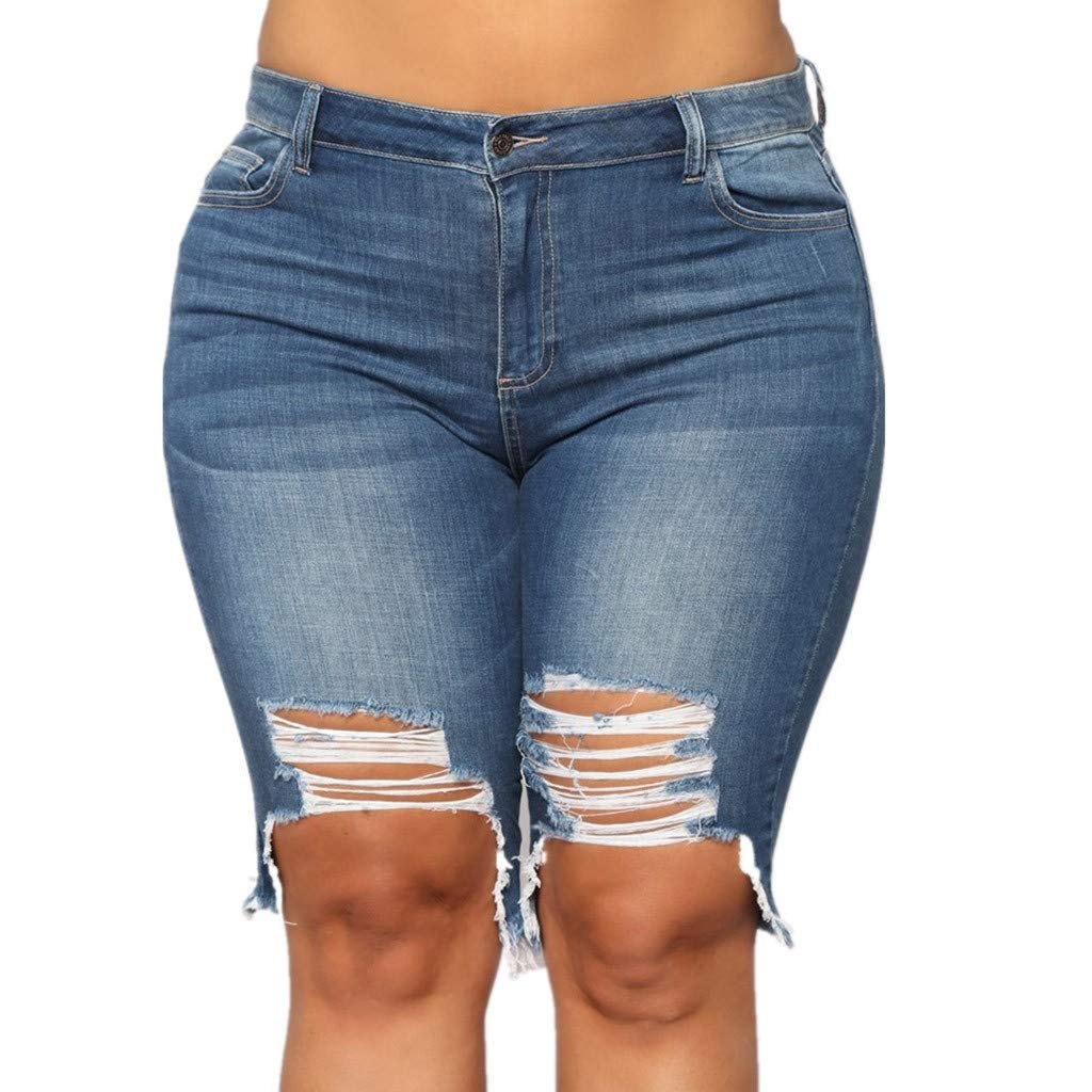 Women's Mid Thigh Ripped Denim Shorts - High Rise Stretch Bermuda Jean Shorts Plus Size L-5XL | Casual Summer Outfits & Beach Wear