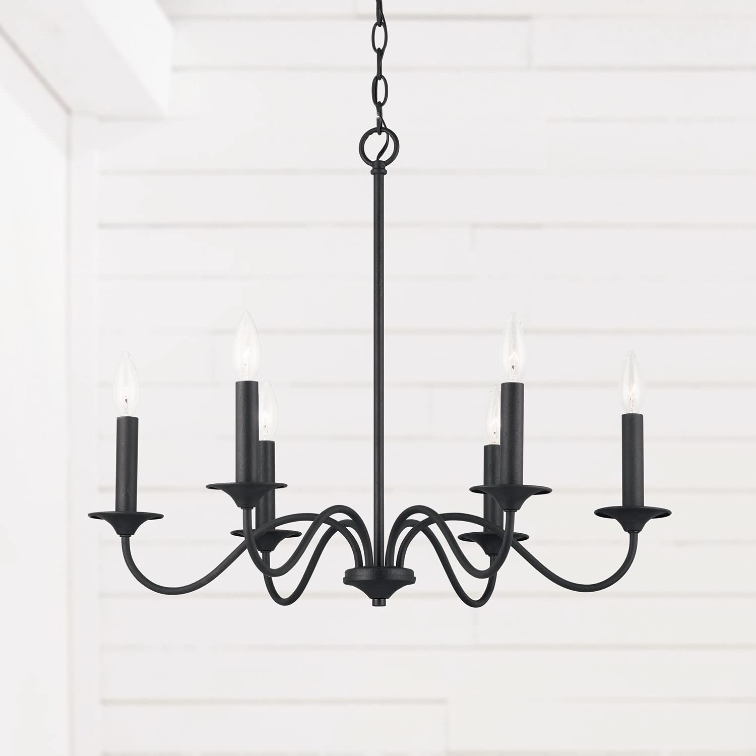 Capital Lighting 437261BI Vincent Mediterranean French Country Round Candle Chandelier - 6-Light 360W Black Iron Ceiling Fixture (22