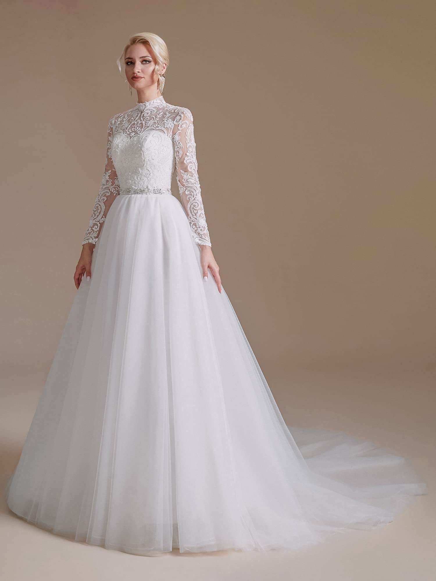 Elegant 2022 Lace Appliques Chiffon Wedding Dress for Bride - Long Sleeves Beach Bridal Gown for Outdoor Ceremonies & Destination Weddings