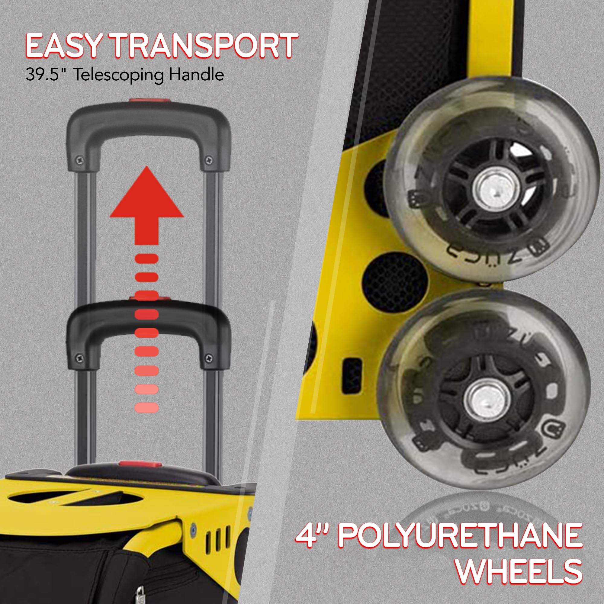 ZUCA Stealth Insert Bag with Yellow Frame & LED Flashing Wheels - Perfect for Travel, Gym, and School Backpack Organization