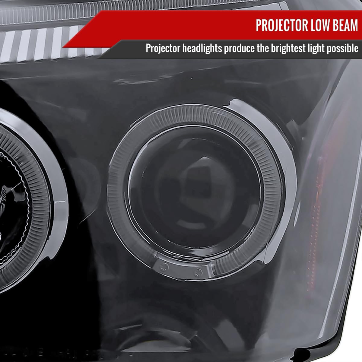 2005-2007 Dodge Magnum Glossy Black Smoke LED Halo Projector Headlights - Pair | High Performance Replacement Headlights for Night Driving & Custom Car Styling
