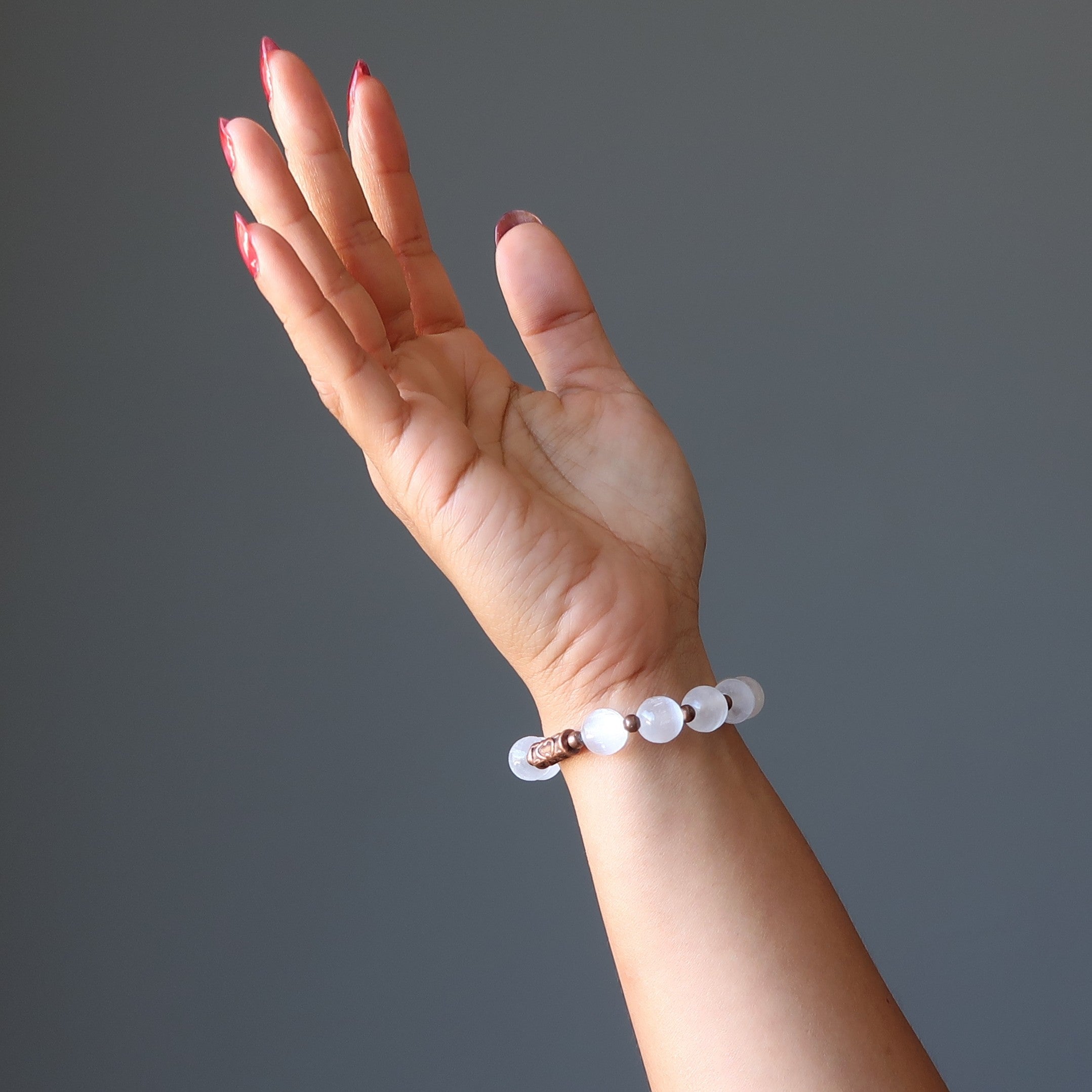 Selenite Healing Crystal Bracelet with Antiqued Copper - Spiritual Energy, Chakra Balancing & Stress Relief - Perfect for Meditation, Yoga & Positive Vibes