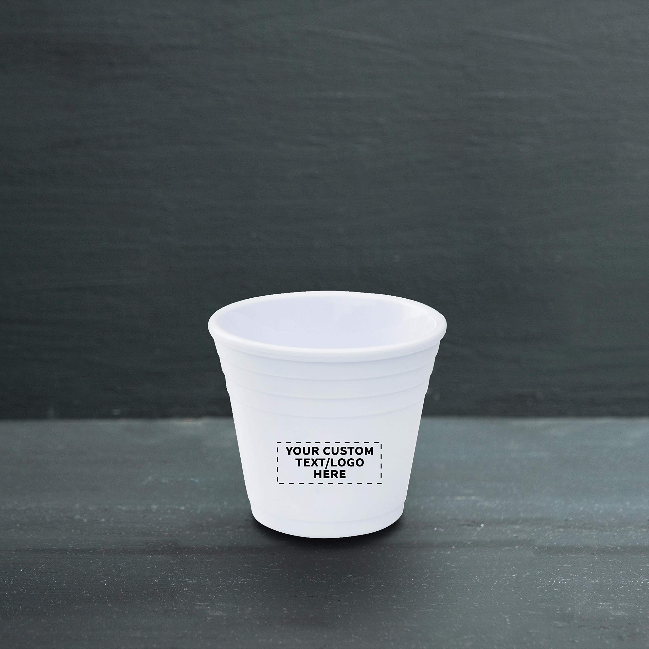 Custom 2 oz Plastic Shot Glasses Bulk Pack of 100 - Personalized Party Cups for Birthdays, Weddings & Events - Durable White Drinking Glasses for Indoor/Outdoor Use - Perfect for Bars, Tailgates & Celebrations