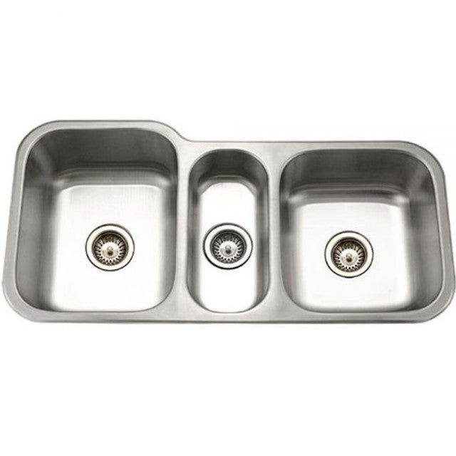 Houzer MGT 4120 1 Medallion Series 40 Stainless Steel Undermount Triple Bowl Kitchen Sink with 2 Basket Strainers - Perfect for Modern Kitchens, Restaurants & Heavy-Duty Cooking