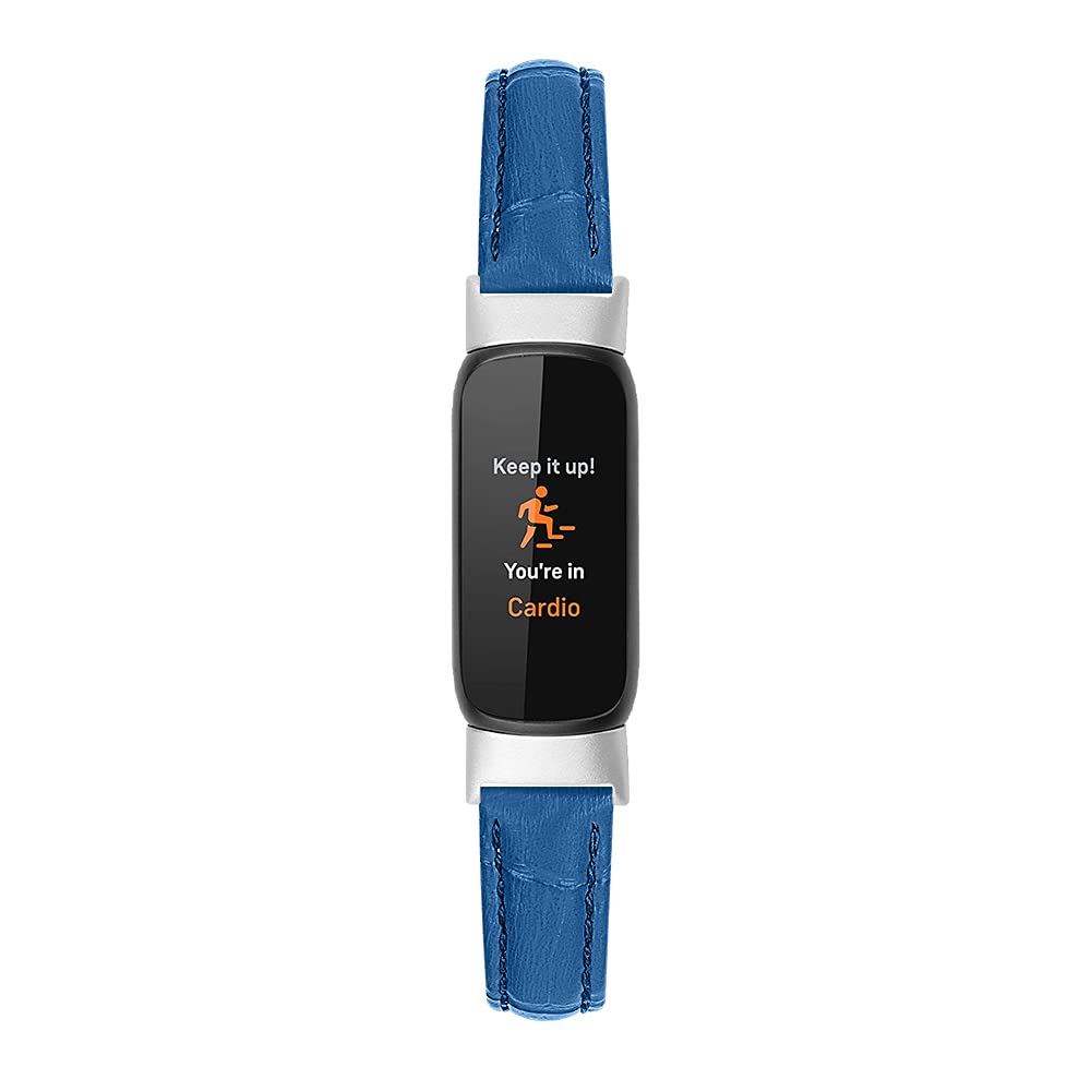 Fitbit Luxe Leather Bands - Classic Replacement Strap for Women & Men | Gym & Office Wear (Blue)