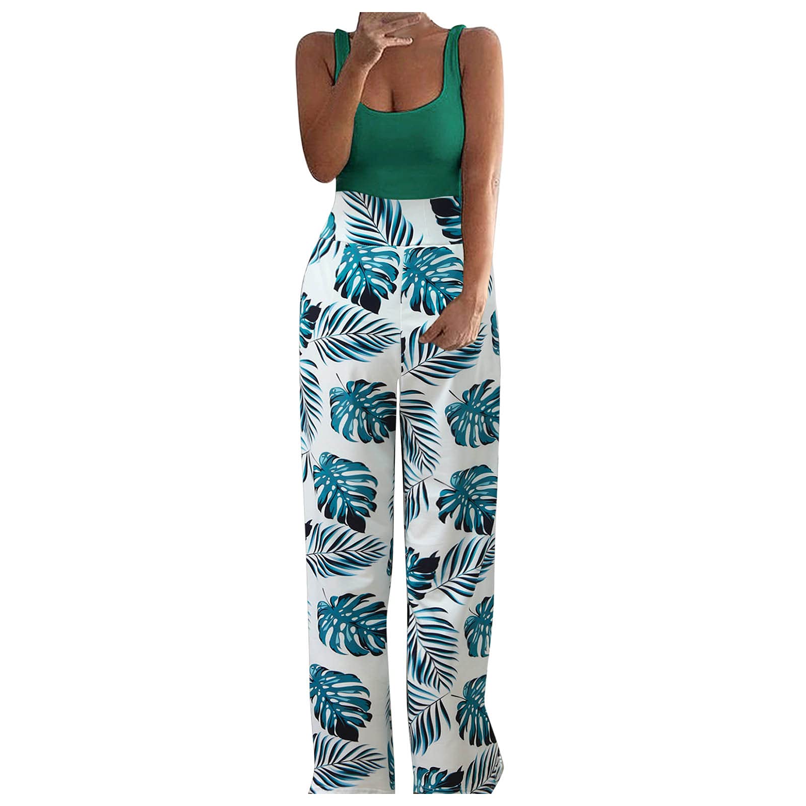 Women's Sexy Printed Vest Top & Wide Leg Jumpsuit Romper - Summer Outfits, Beachwear, Party Wear, Casual Fashion