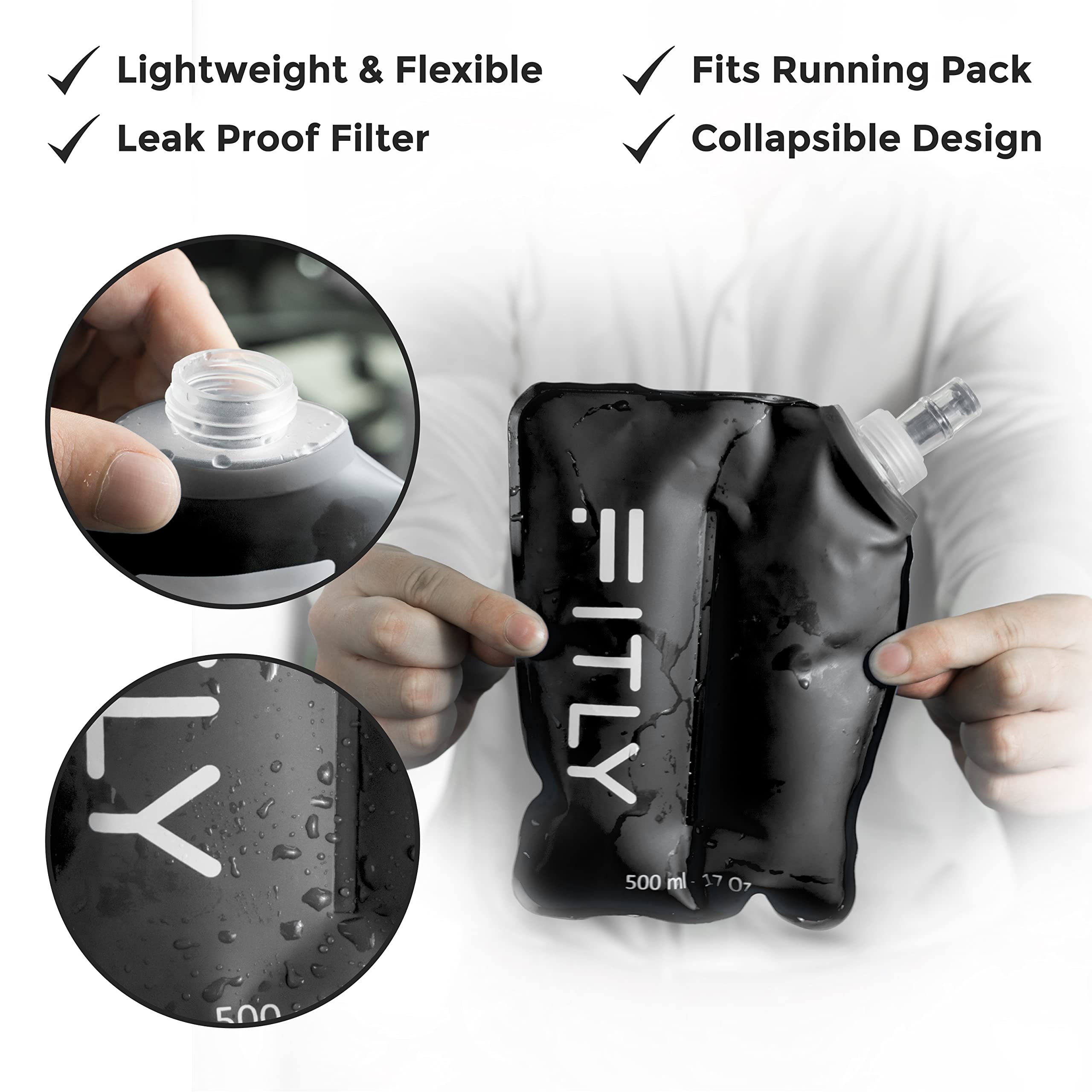 Soft Flask - Collapsible Water Bottle for Running, Hiking & Cycling | Hydration Pack