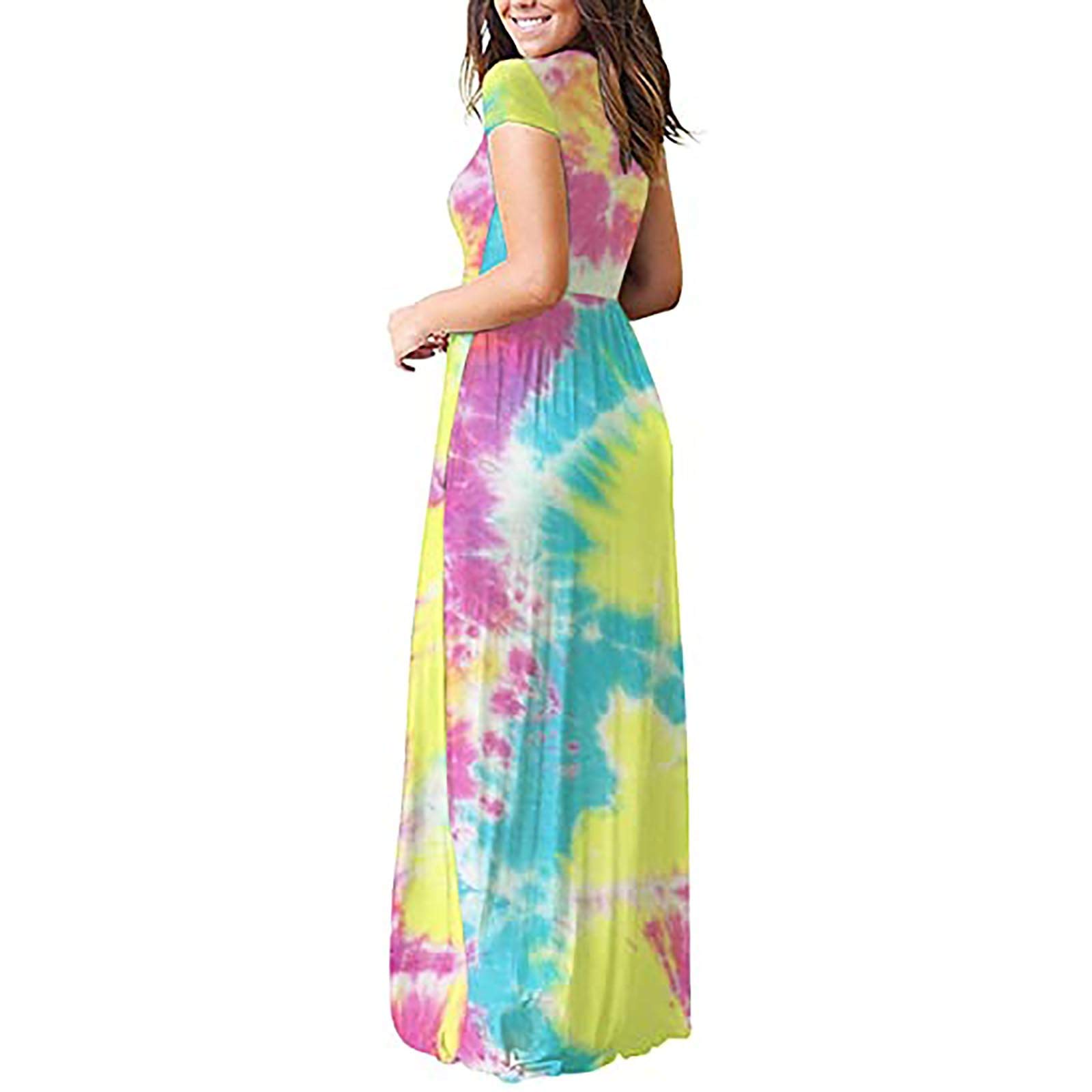 **2023 Women's Fashion O-Neck Gradient Print Short Sleeve Spaghetti Strap Maxi Dress - Elegant Summer Beach & Party Wear**