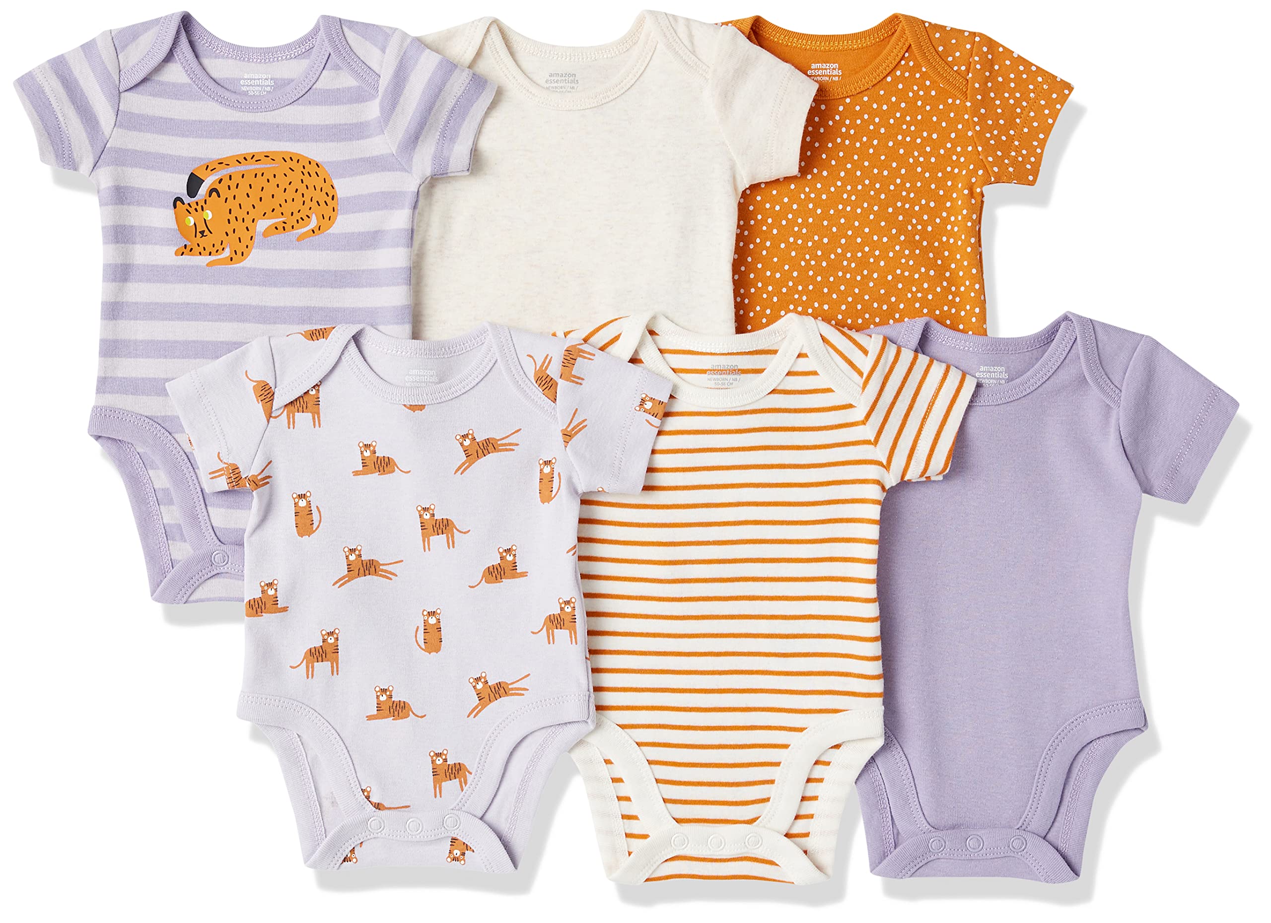 Amazon Essentials Baby Girls' Short-Sleeve Bodysuits, 6-Pack | Soft Cotton Onesies for Newborns & Infants | Perfect for Everyday Wear, Playtime & Photo Shoots