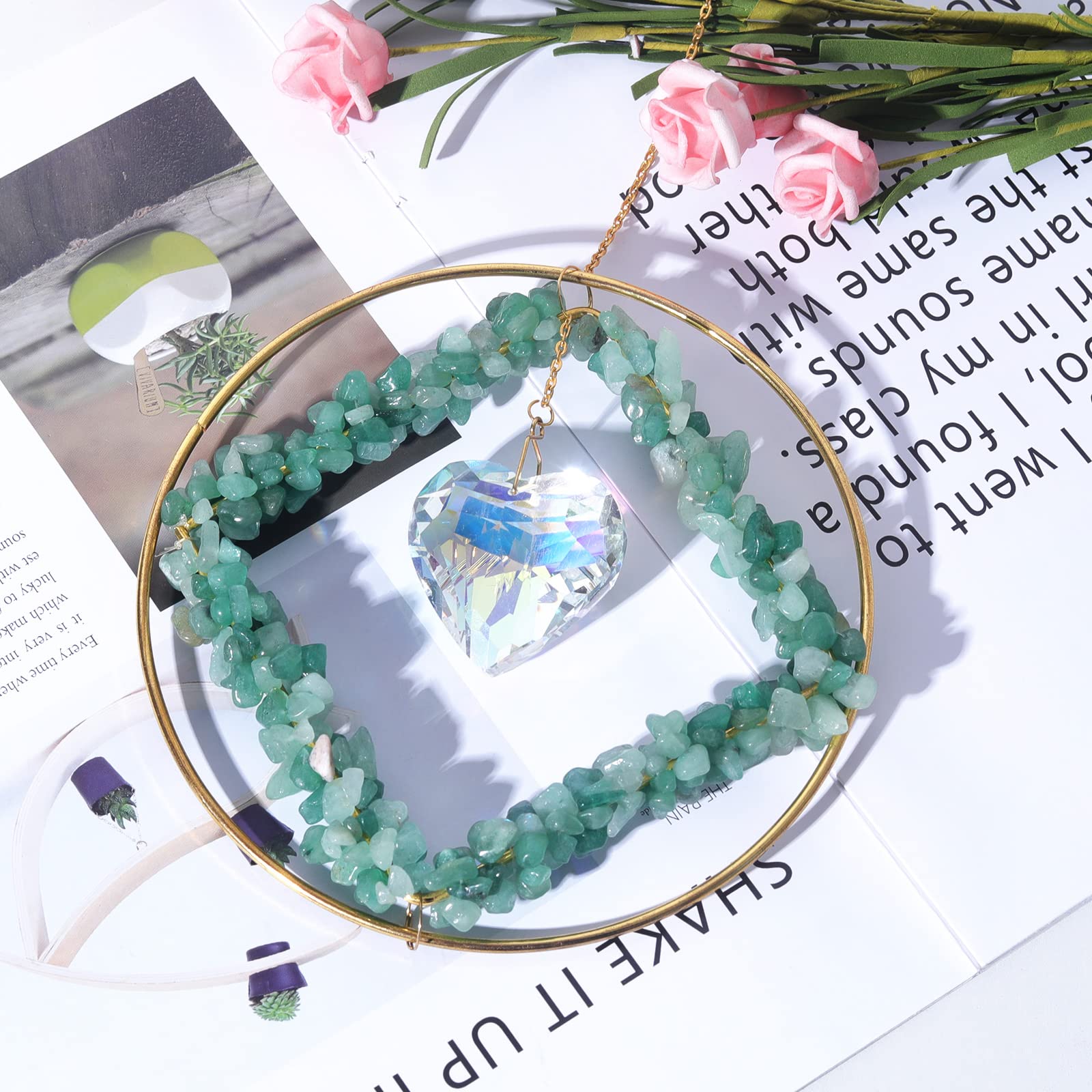 Natural Green Stone Suncatcher Crystal Heart Prism Pendant - Rainbow Maker Window Hanging Decor for Home, Garden & Gifts - Creates Stunning Light Reflections for Meditation & Relaxation Spaces