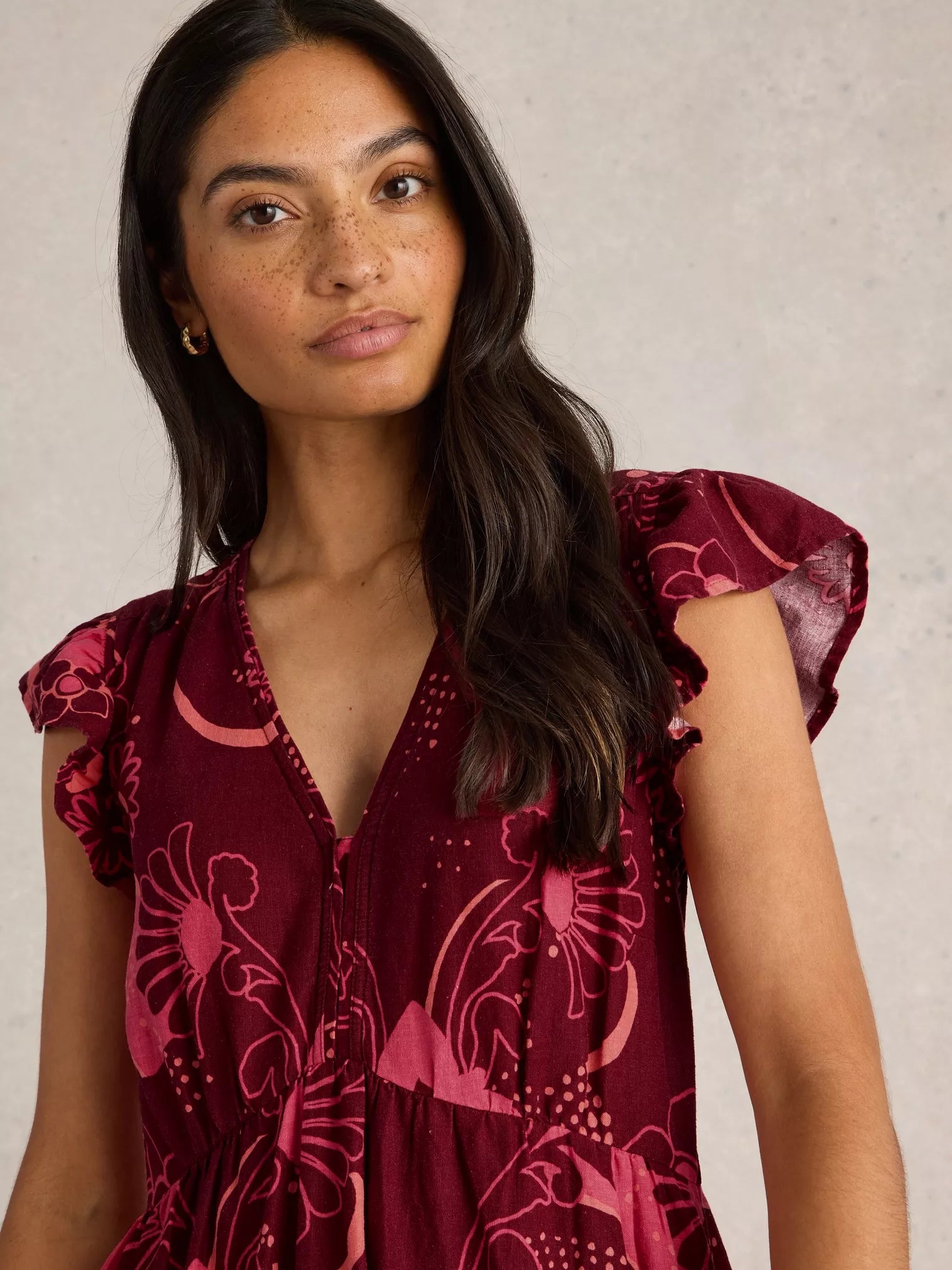 Lorna Merlot Multi Dress for Women - Elegant Floral Print Maxi Dress with Pockets, Perfect for Summer, Beach, Vacation & Casual Outings