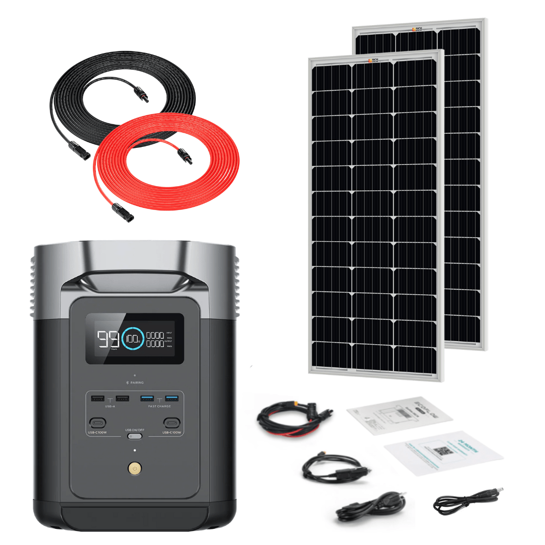 EcoFlow DELTA 2 Portable Power Station - 1024Wh Capacity, 1800W Output, Solar Generator with 100W Monocrystalline Solar Panel Kit - Perfect for Camping, RV Trips & Emergency Backup Power