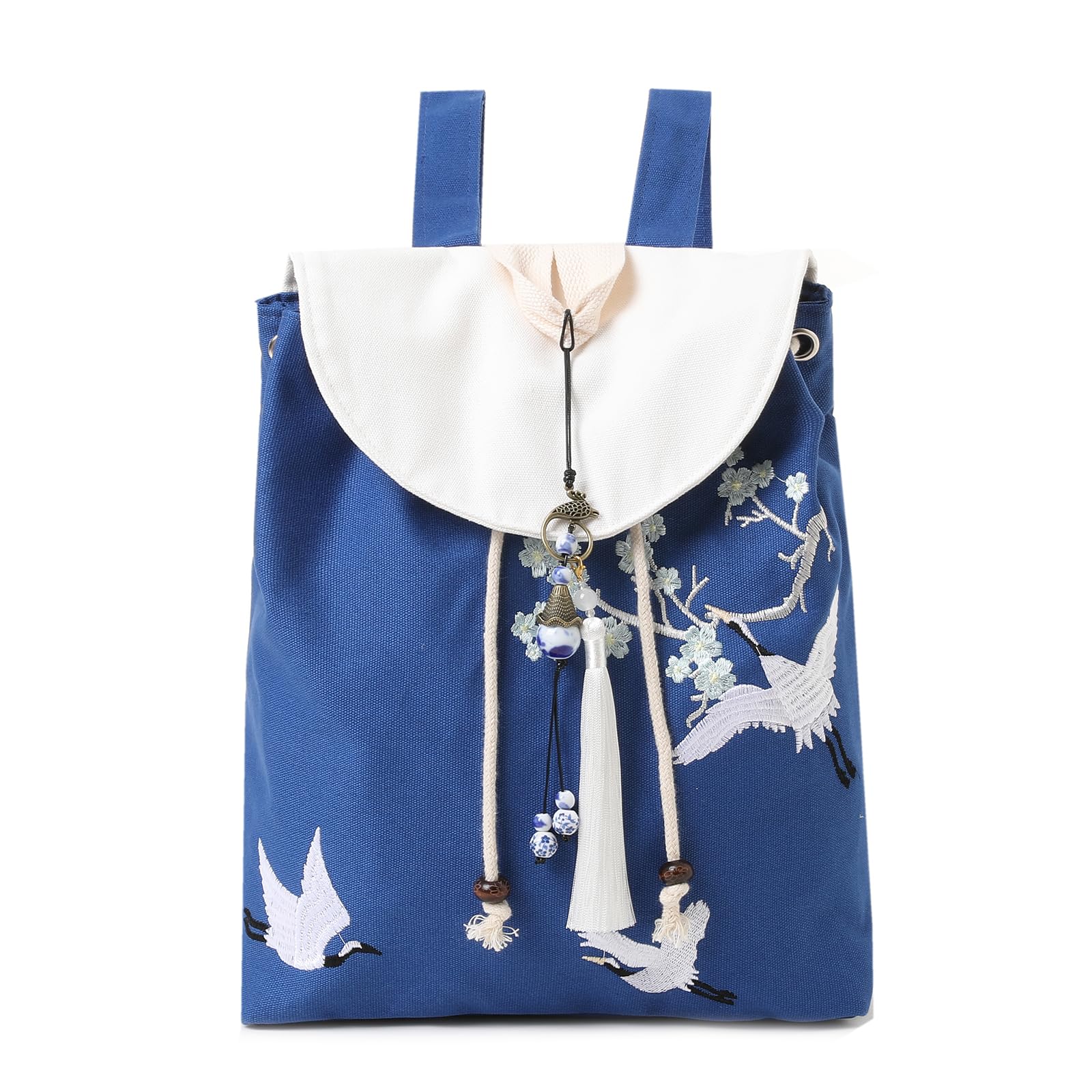Vintage Silk Backpack Purse for Women - Elegant Floral Pattern with Pendant & Tassels, Fashionable Boho Shoulder Bag for Travel, Work & Daily Use