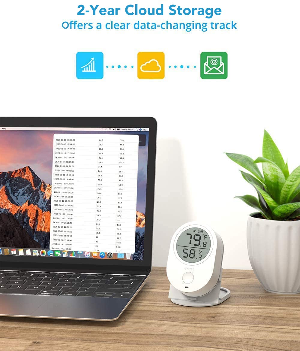 Govee Bluetooth Thermometer Hygrometer - Digital Indoor Temperature Humidity Monitor with APP Alerts, 2-Year Data Storage & Export | Perfect for Home, Greenhouse, Humidor, Nursery, Baby Room & Pet Habitat Monitoring