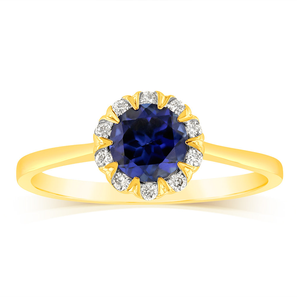 1 Carat Lab-Created Sapphire & Diamond Engagement Ring in 9K Yellow Gold - Perfect for Proposals, Anniversaries & Special Occasions